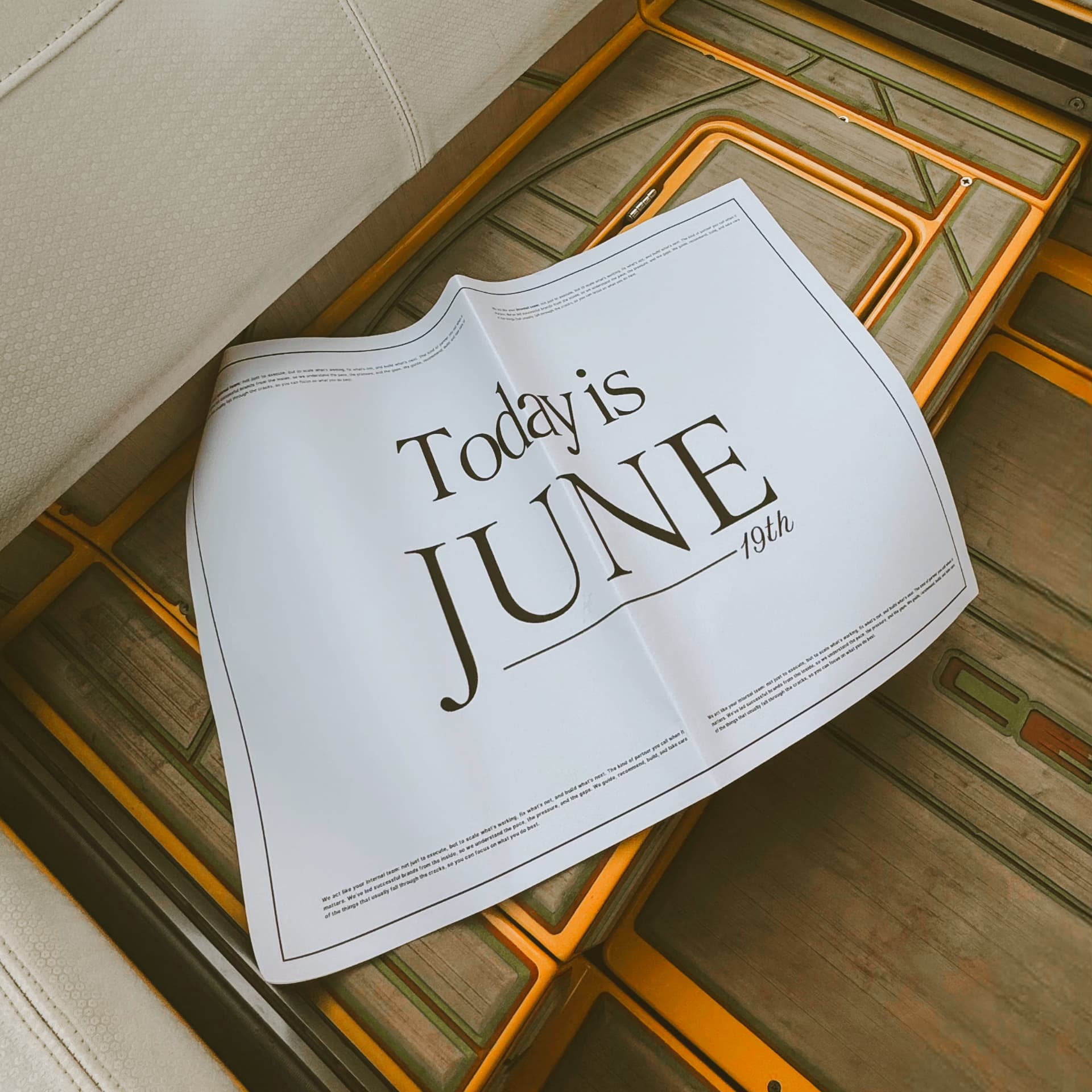 Printed june19 newspaper reading 'Today is June 19th'